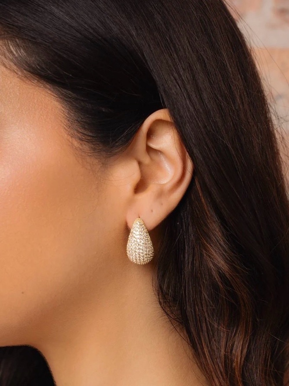 14kt Gold Plated Cubic Zirconia Pave Teardrop Earrings - Picture 3 of 3
